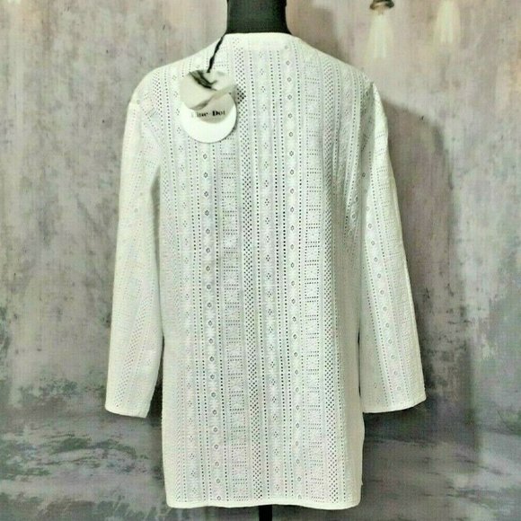 Line & Dot White Beach Cover up Size Medium - Picture 4 of 5